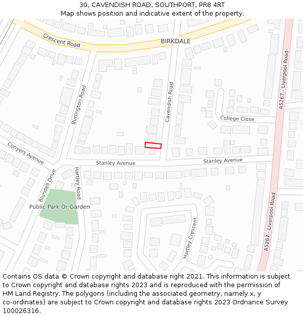 30, CAVENDISH ROAD, SOUTHPORT, PR8 4RT: Location map and indicative extent of plot