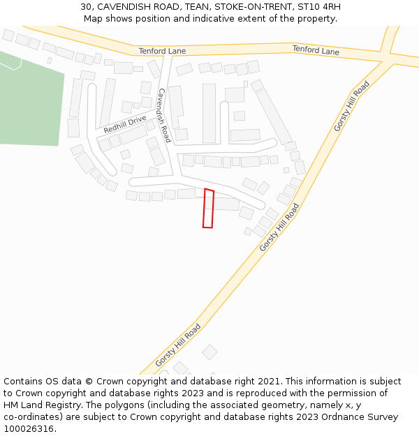 30, CAVENDISH ROAD, TEAN, STOKE-ON-TRENT, ST10 4RH: Location map and indicative extent of plot