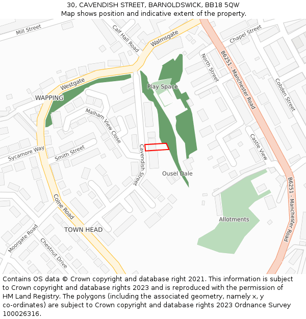 30, CAVENDISH STREET, BARNOLDSWICK, BB18 5QW: Location map and indicative extent of plot