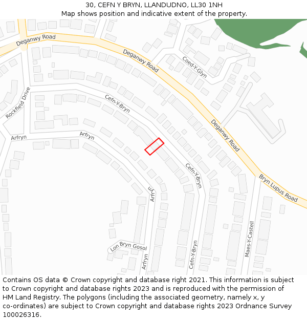 30, CEFN Y BRYN, LLANDUDNO, LL30 1NH: Location map and indicative extent of plot