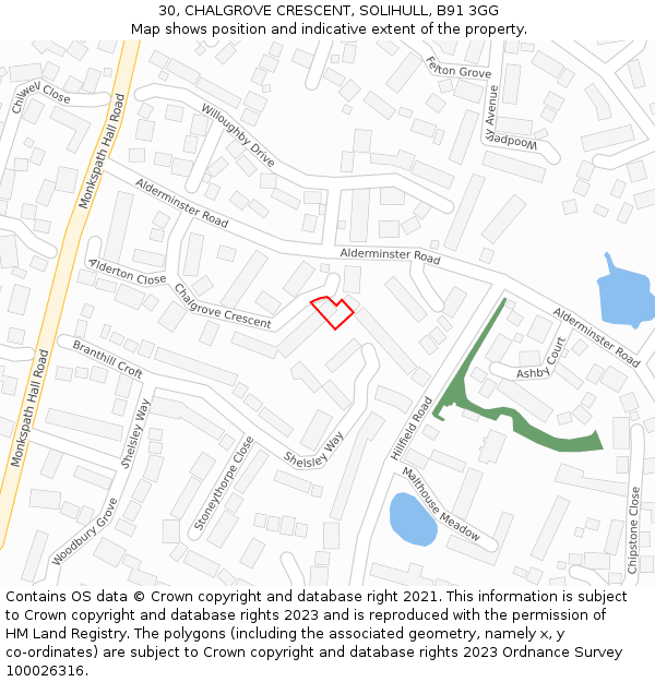 30, CHALGROVE CRESCENT, SOLIHULL, B91 3GG: Location map and indicative extent of plot