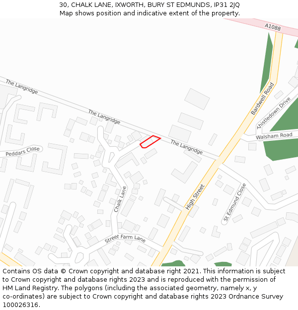 30, CHALK LANE, IXWORTH, BURY ST EDMUNDS, IP31 2JQ: Location map and indicative extent of plot