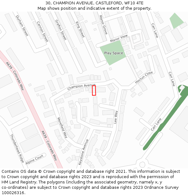 30, CHAMPION AVENUE, CASTLEFORD, WF10 4TE: Location map and indicative extent of plot