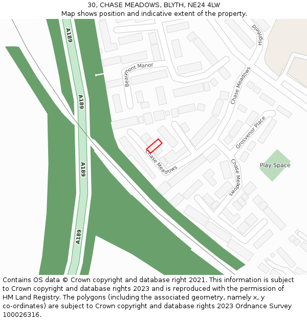 30, CHASE MEADOWS, BLYTH, NE24 4LW: Location map and indicative extent of plot