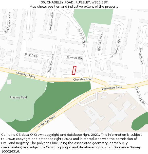 30, CHASELEY ROAD, RUGELEY, WS15 2ST: Location map and indicative extent of plot