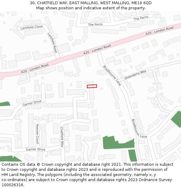 30, CHATFIELD WAY, EAST MALLING, WEST MALLING, ME19 6QD: Location map and indicative extent of plot