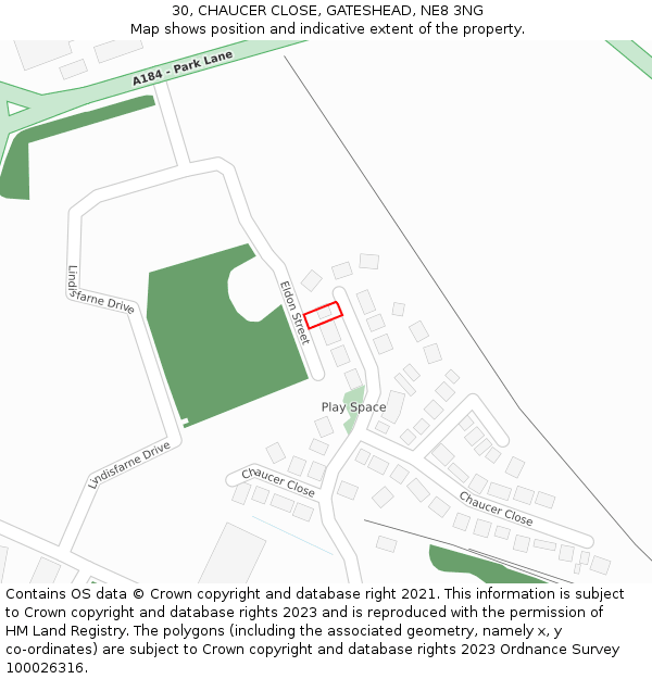 30, CHAUCER CLOSE, GATESHEAD, NE8 3NG: Location map and indicative extent of plot