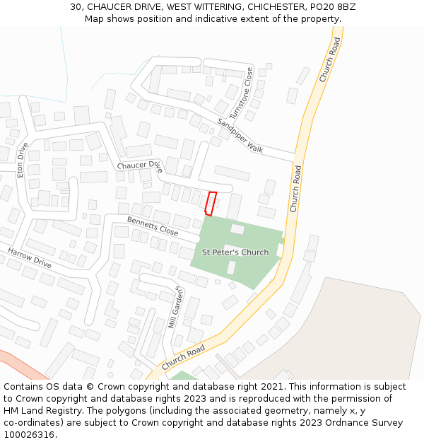 30, CHAUCER DRIVE, WEST WITTERING, CHICHESTER, PO20 8BZ: Location map and indicative extent of plot