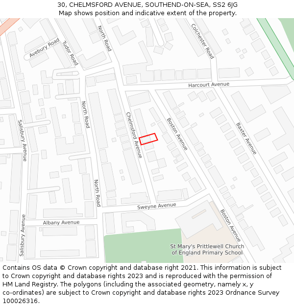 30, CHELMSFORD AVENUE, SOUTHEND-ON-SEA, SS2 6JG: Location map and indicative extent of plot