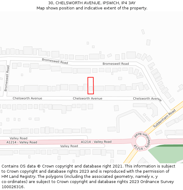 30, CHELSWORTH AVENUE, IPSWICH, IP4 3AY: Location map and indicative extent of plot