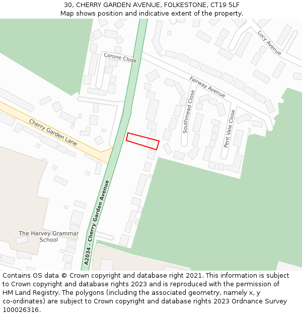 30, CHERRY GARDEN AVENUE, FOLKESTONE, CT19 5LF: Location map and indicative extent of plot