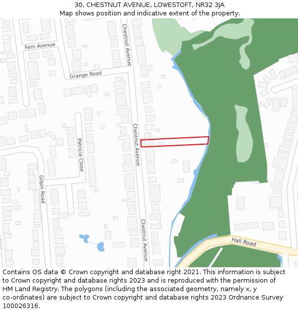 30, CHESTNUT AVENUE, LOWESTOFT, NR32 3JA: Location map and indicative extent of plot