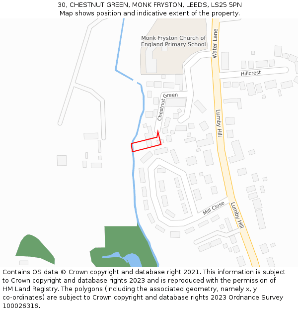 30, CHESTNUT GREEN, MONK FRYSTON, LEEDS, LS25 5PN: Location map and indicative extent of plot