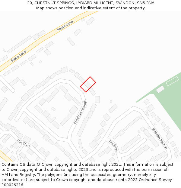 30, CHESTNUT SPRINGS, LYDIARD MILLICENT, SWINDON, SN5 3NA: Location map and indicative extent of plot