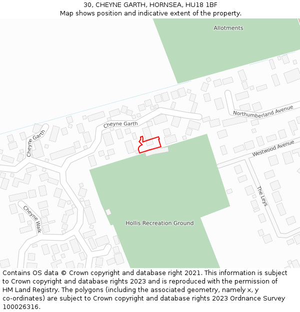 30, CHEYNE GARTH, HORNSEA, HU18 1BF: Location map and indicative extent of plot
