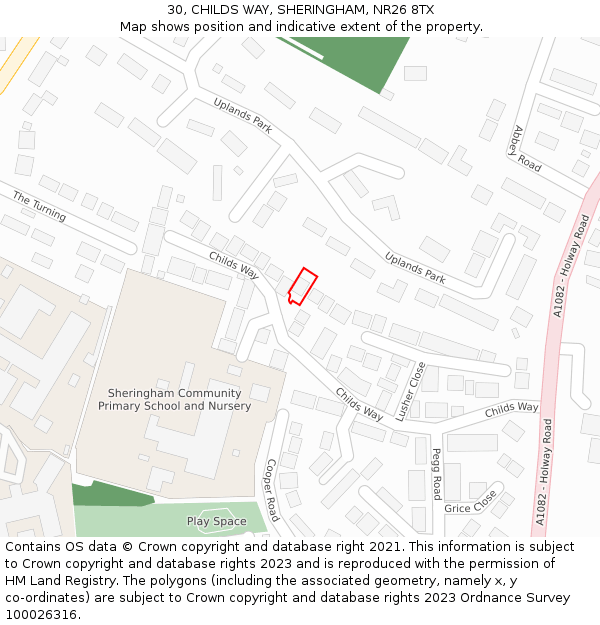 30, CHILDS WAY, SHERINGHAM, NR26 8TX: Location map and indicative extent of plot