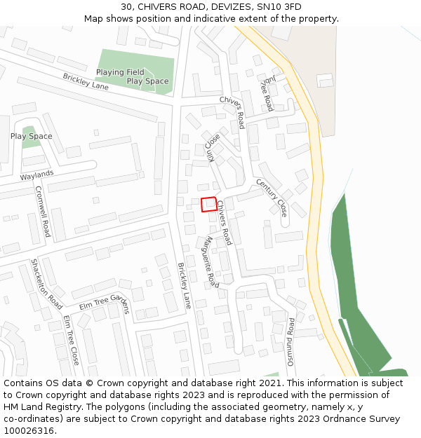 30, CHIVERS ROAD, DEVIZES, SN10 3FD: Location map and indicative extent of plot