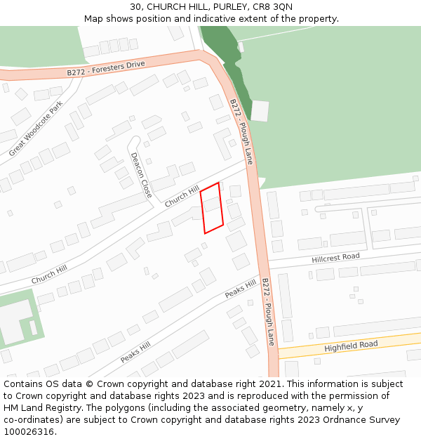 30, CHURCH HILL, PURLEY, CR8 3QN: Location map and indicative extent of plot