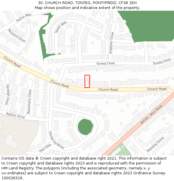 30, CHURCH ROAD, TONTEG, PONTYPRIDD, CF38 1EH: Location map and indicative extent of plot