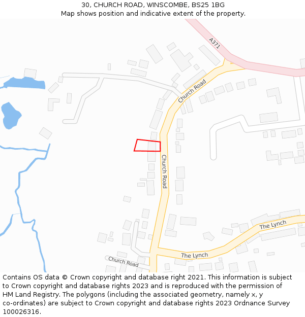 30, CHURCH ROAD, WINSCOMBE, BS25 1BG: Location map and indicative extent of plot