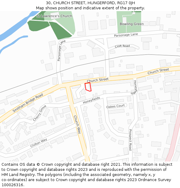 30, CHURCH STREET, HUNGERFORD, RG17 0JH: Location map and indicative extent of plot