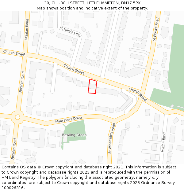 30, CHURCH STREET, LITTLEHAMPTON, BN17 5PX: Location map and indicative extent of plot