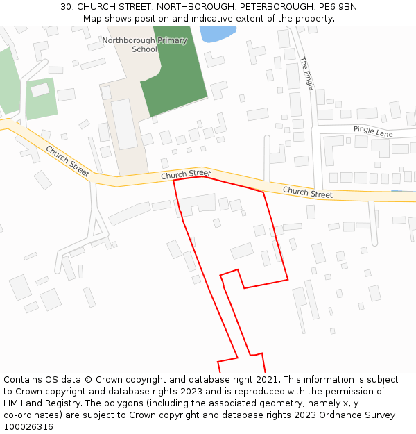 30, CHURCH STREET, NORTHBOROUGH, PETERBOROUGH, PE6 9BN: Location map and indicative extent of plot