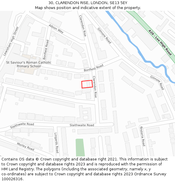 30, CLARENDON RISE, LONDON, SE13 5EY: Location map and indicative extent of plot