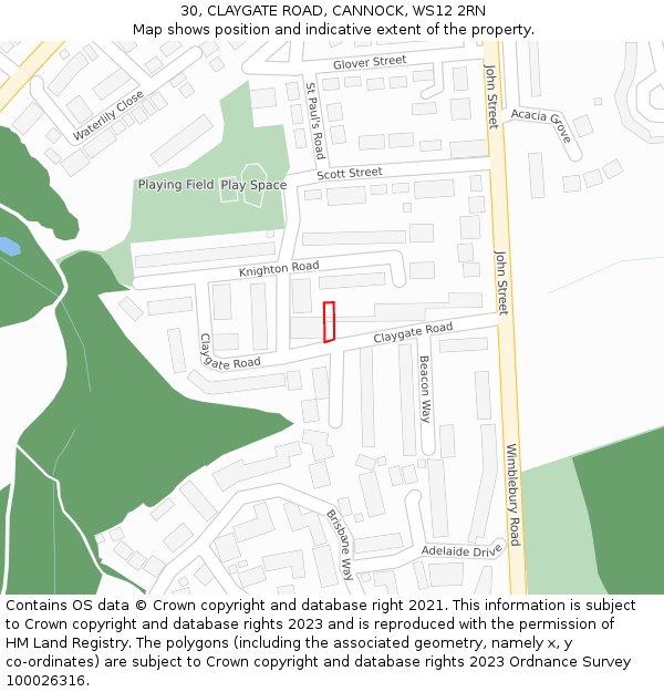 30, CLAYGATE ROAD, CANNOCK, WS12 2RN: Location map and indicative extent of plot