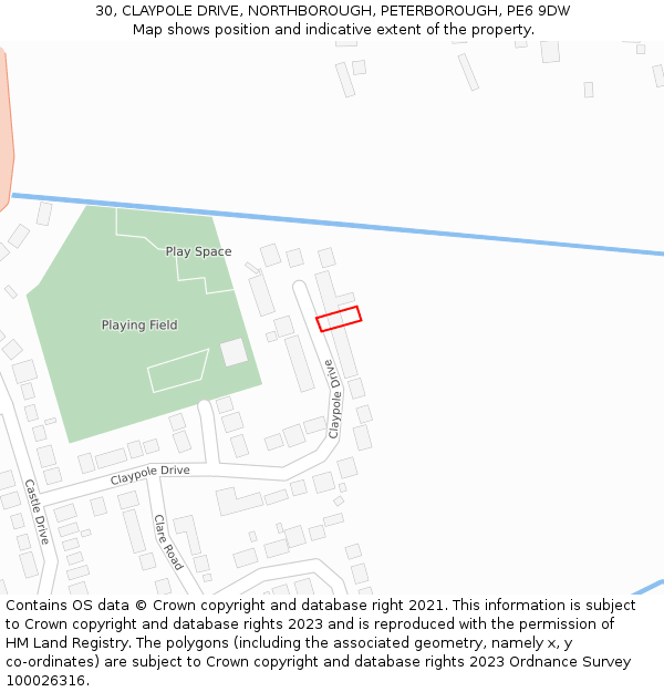 30, CLAYPOLE DRIVE, NORTHBOROUGH, PETERBOROUGH, PE6 9DW: Location map and indicative extent of plot