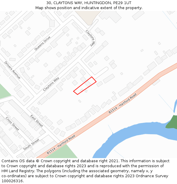 30, CLAYTONS WAY, HUNTINGDON, PE29 1UT: Location map and indicative extent of plot