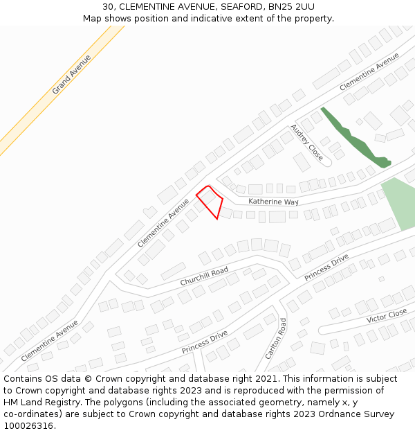 30, CLEMENTINE AVENUE, SEAFORD, BN25 2UU: Location map and indicative extent of plot