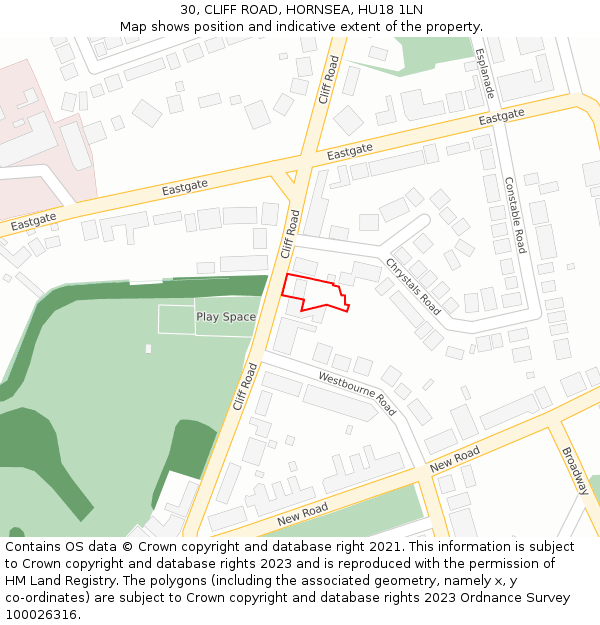 30, CLIFF ROAD, HORNSEA, HU18 1LN: Location map and indicative extent of plot