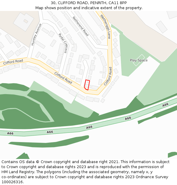 30, CLIFFORD ROAD, PENRITH, CA11 8PP: Location map and indicative extent of plot