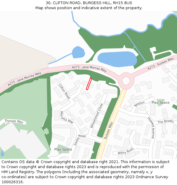 30, CLIFTON ROAD, BURGESS HILL, RH15 8US: Location map and indicative extent of plot