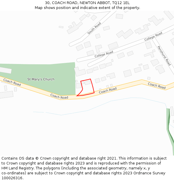 30, COACH ROAD, NEWTON ABBOT, TQ12 1EL: Location map and indicative extent of plot