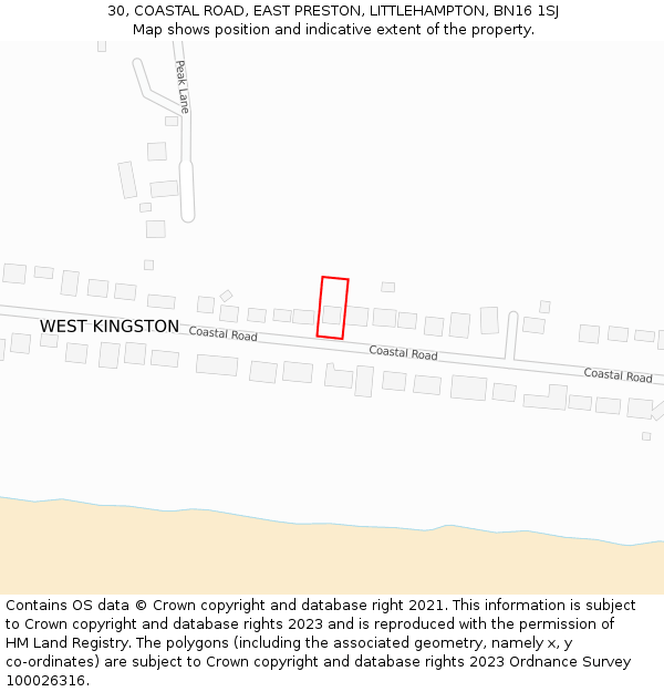 30, COASTAL ROAD, EAST PRESTON, LITTLEHAMPTON, BN16 1SJ: Location map and indicative extent of plot