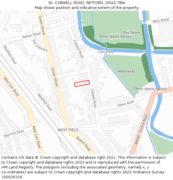 30, COBWELL ROAD, RETFORD, DN22 7BW: Location map and indicative extent of plot