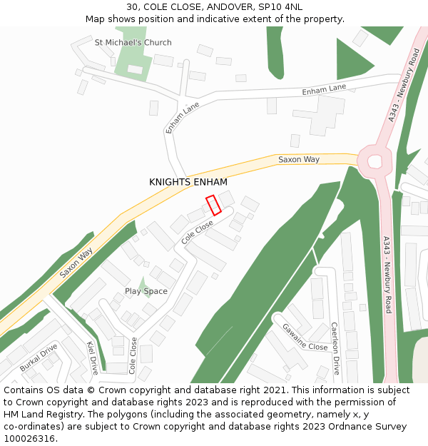 30, COLE CLOSE, ANDOVER, SP10 4NL: Location map and indicative extent of plot