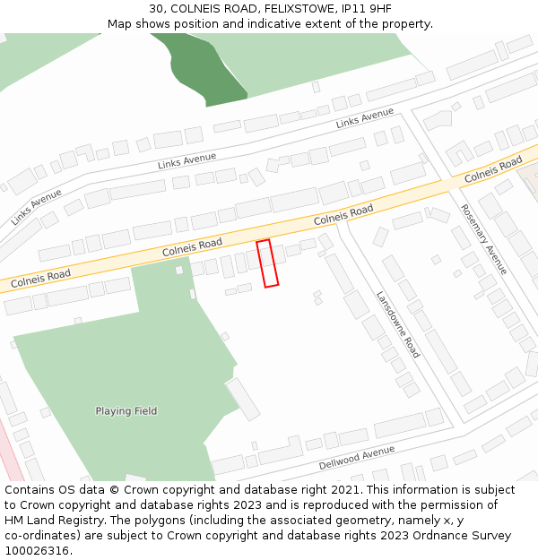 30, COLNEIS ROAD, FELIXSTOWE, IP11 9HF: Location map and indicative extent of plot