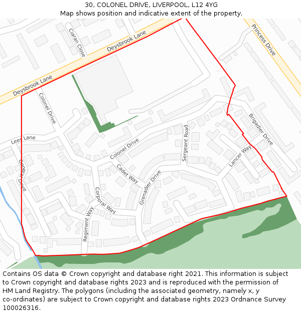 30, COLONEL DRIVE, LIVERPOOL, L12 4YG: Location map and indicative extent of plot