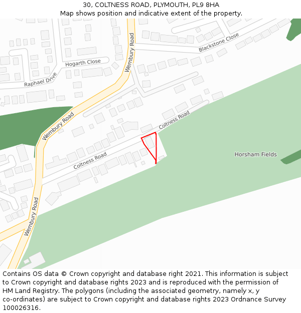 30, COLTNESS ROAD, PLYMOUTH, PL9 8HA: Location map and indicative extent of plot