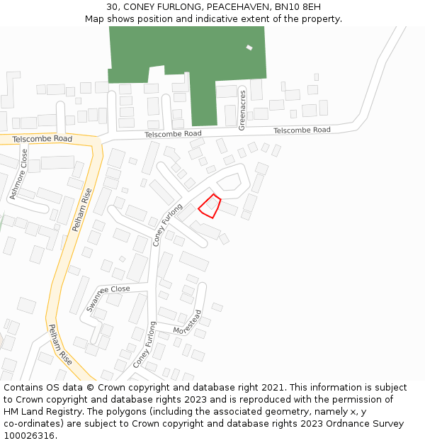 30, CONEY FURLONG, PEACEHAVEN, BN10 8EH: Location map and indicative extent of plot