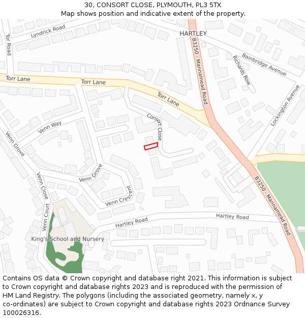 30, CONSORT CLOSE, PLYMOUTH, PL3 5TX: Location map and indicative extent of plot