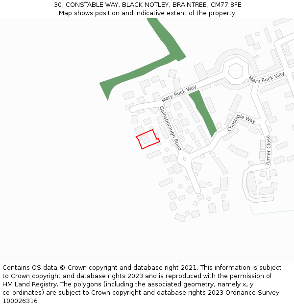 30, CONSTABLE WAY, BLACK NOTLEY, BRAINTREE, CM77 8FE: Location map and indicative extent of plot