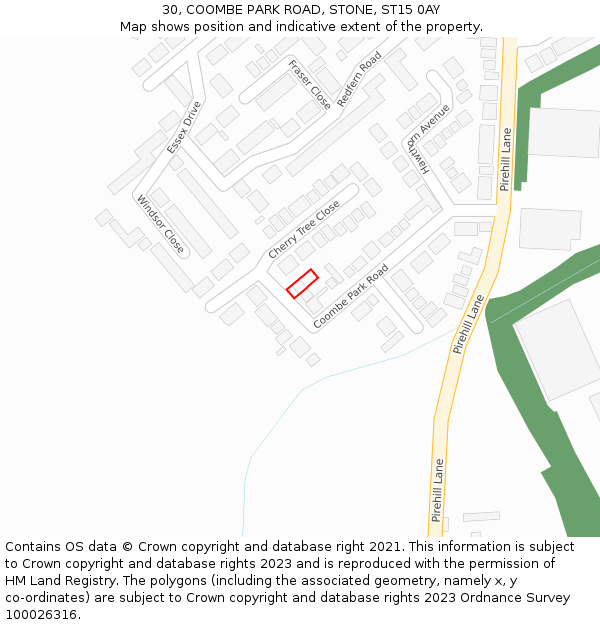 30, COOMBE PARK ROAD, STONE, ST15 0AY: Location map and indicative extent of plot