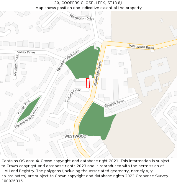 30, COOPERS CLOSE, LEEK, ST13 8JL: Location map and indicative extent of plot