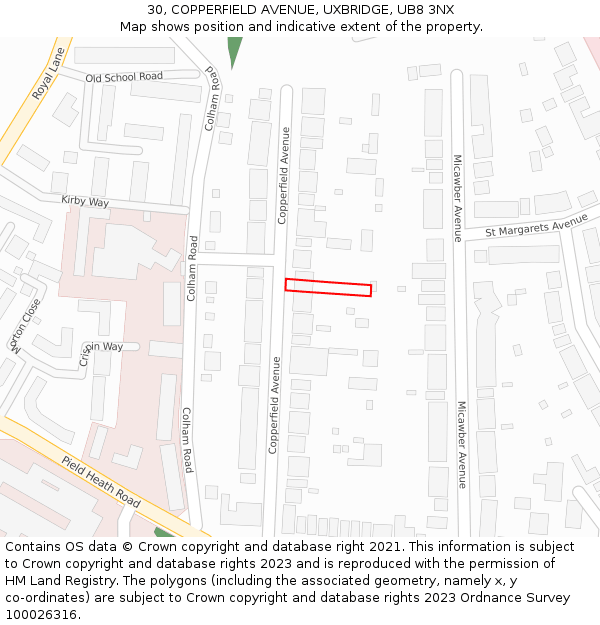 30, COPPERFIELD AVENUE, UXBRIDGE, UB8 3NX: Location map and indicative extent of plot