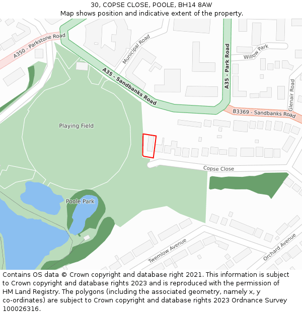 30, COPSE CLOSE, POOLE, BH14 8AW: Location map and indicative extent of plot