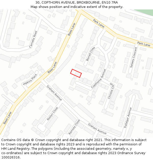 30, COPTHORN AVENUE, BROXBOURNE, EN10 7RA: Location map and indicative extent of plot